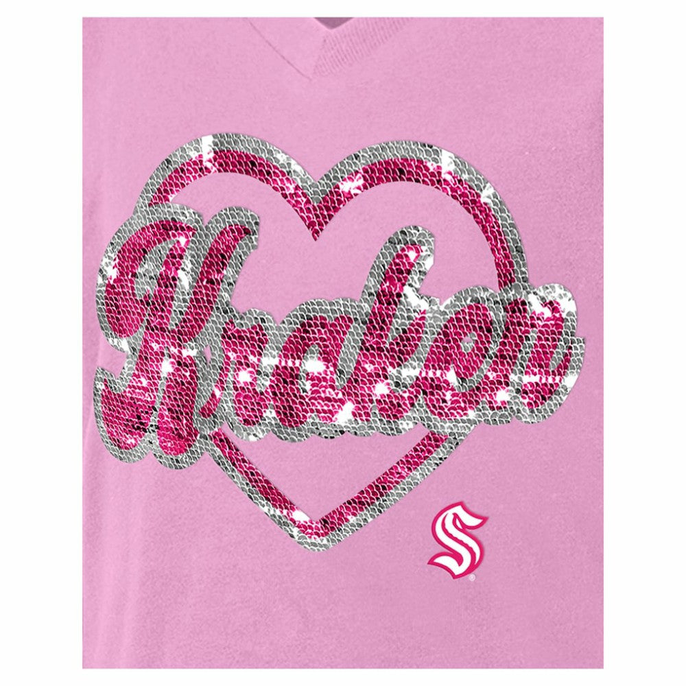 Seattle Kraken New Era Girl's Youth Flip Sequin V-Neck T-Shirt - Pink | New Era on sale