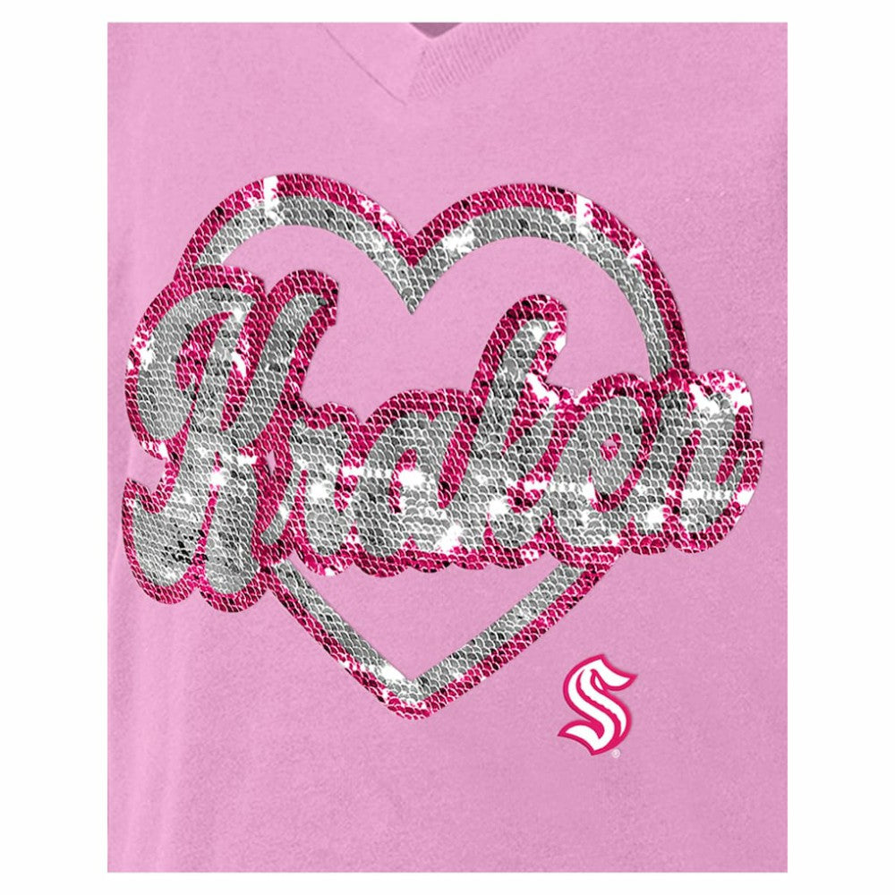 Seattle Kraken New Era Girl's Youth Flip Sequin V-Neck T-Shirt - Pink | New Era on sale