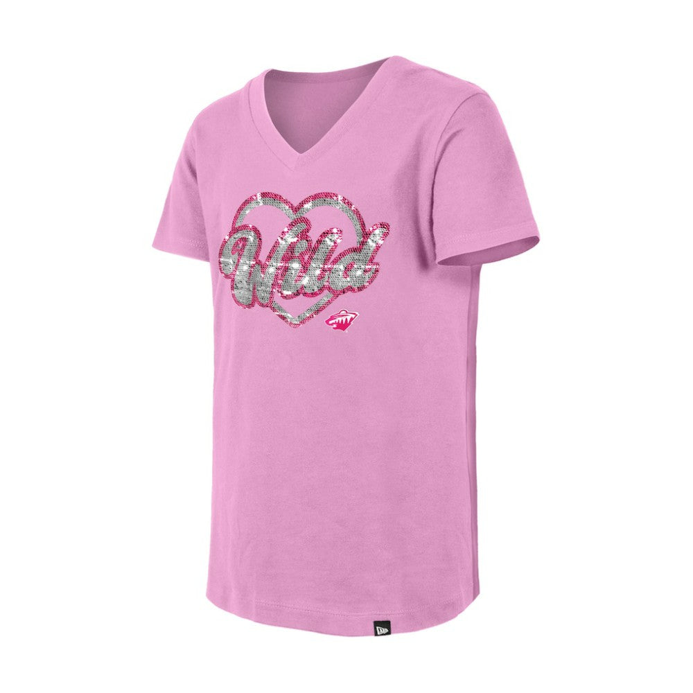 Minnesota Wild New Era Girl's Youth Flip Sequin V-Neck T-Shirt - Pink | New Era sale