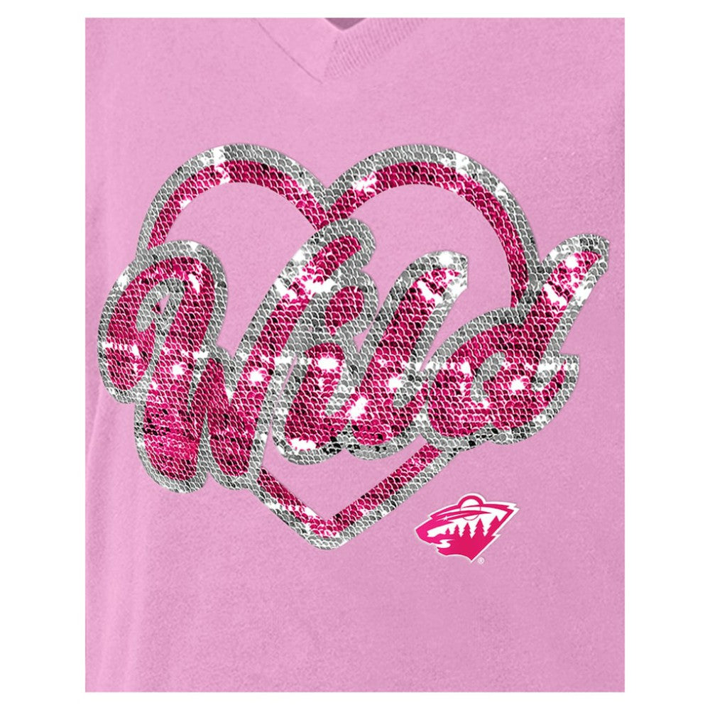Minnesota Wild New Era Girl's Youth Flip Sequin V-Neck T-Shirt - Pink | New Era sale