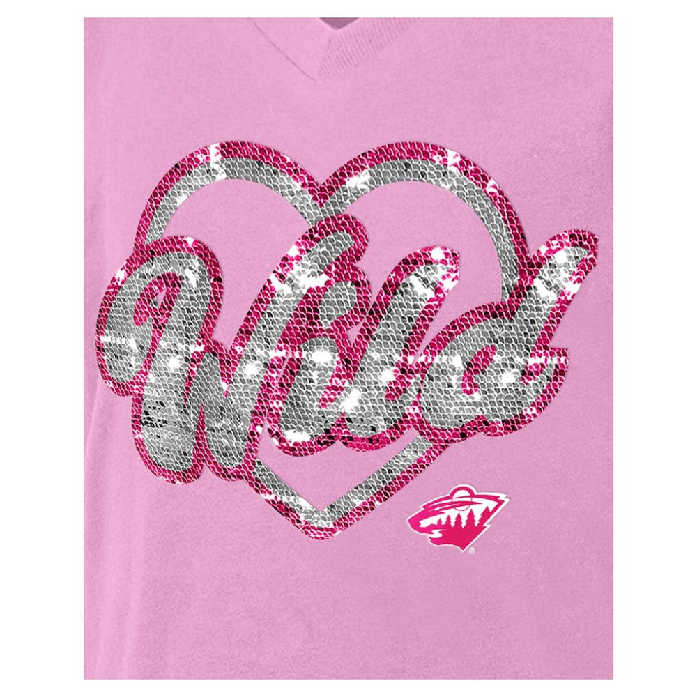 Minnesota Wild New Era Girl's Youth Flip Sequin V-Neck T-Shirt - Pink | New Era sale