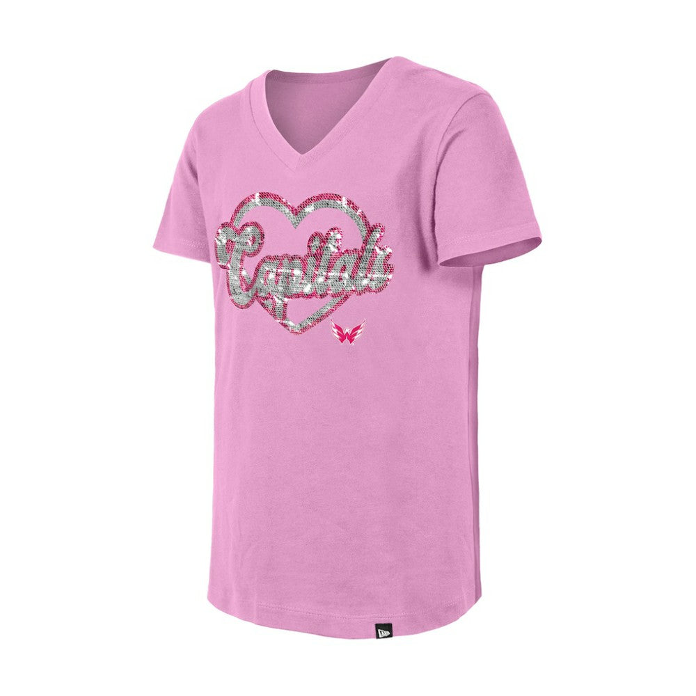 Washington Capitals New Era Girl's Youth Flip Sequin V-Neck T-Shirt - Pink | New Era online