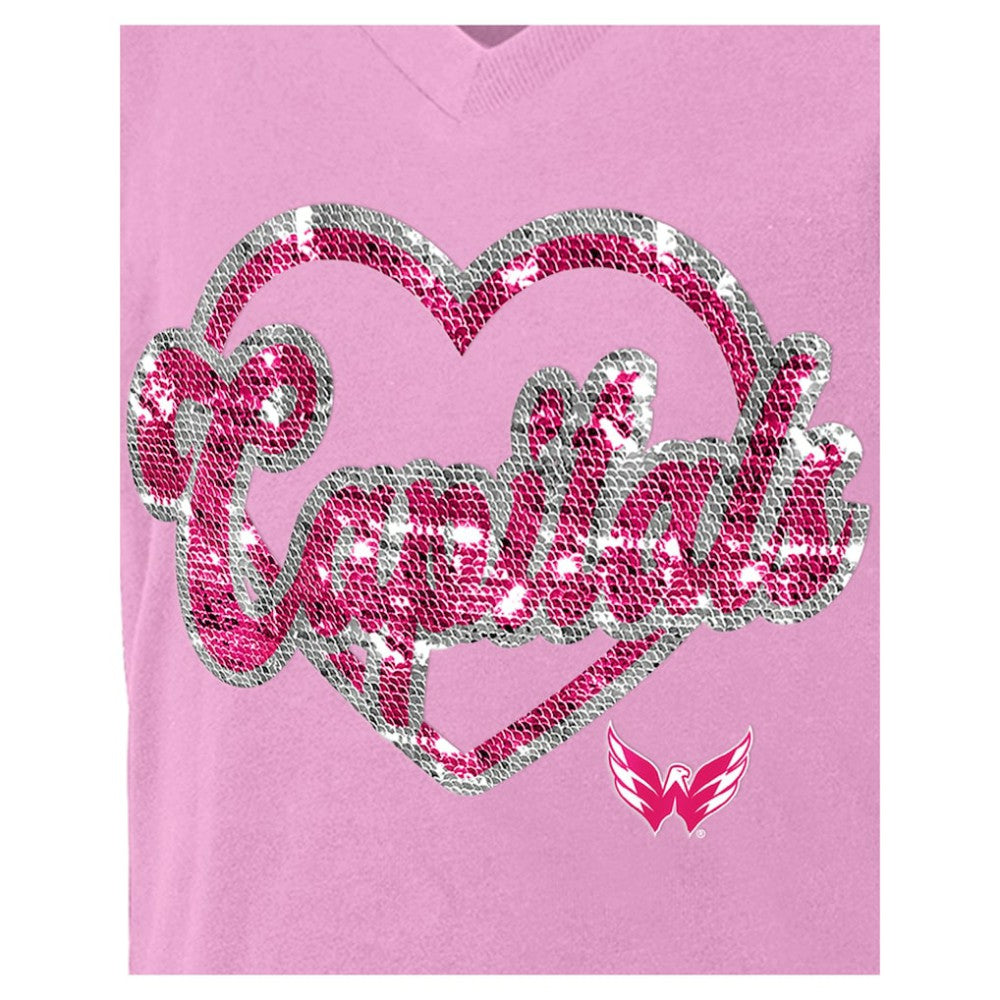 Washington Capitals New Era Girl's Youth Flip Sequin V-Neck T-Shirt - Pink | New Era online