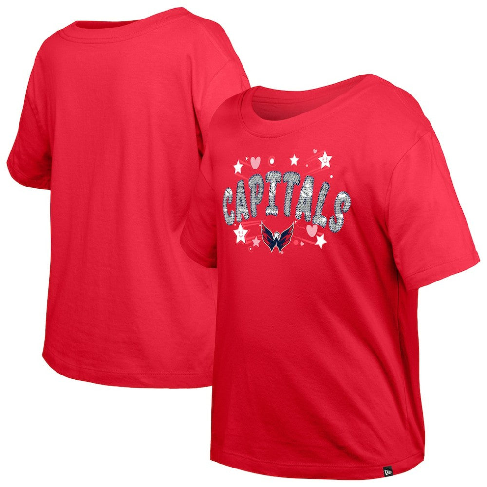 Washington Capitals New Era Girl's Youth Flip Sequin T-Shirt - Red | New Era Clearance
