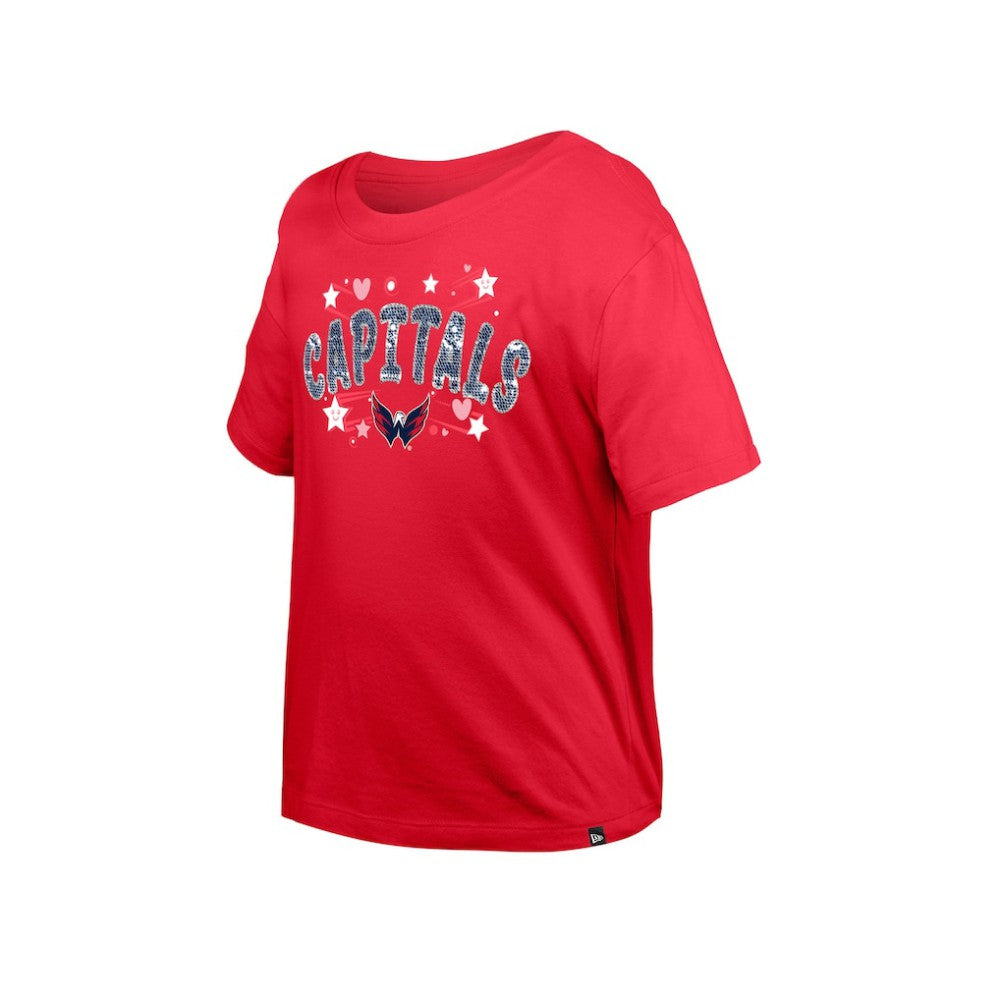 Washington Capitals New Era Girl's Youth Flip Sequin T-Shirt - Red | New Era Clearance