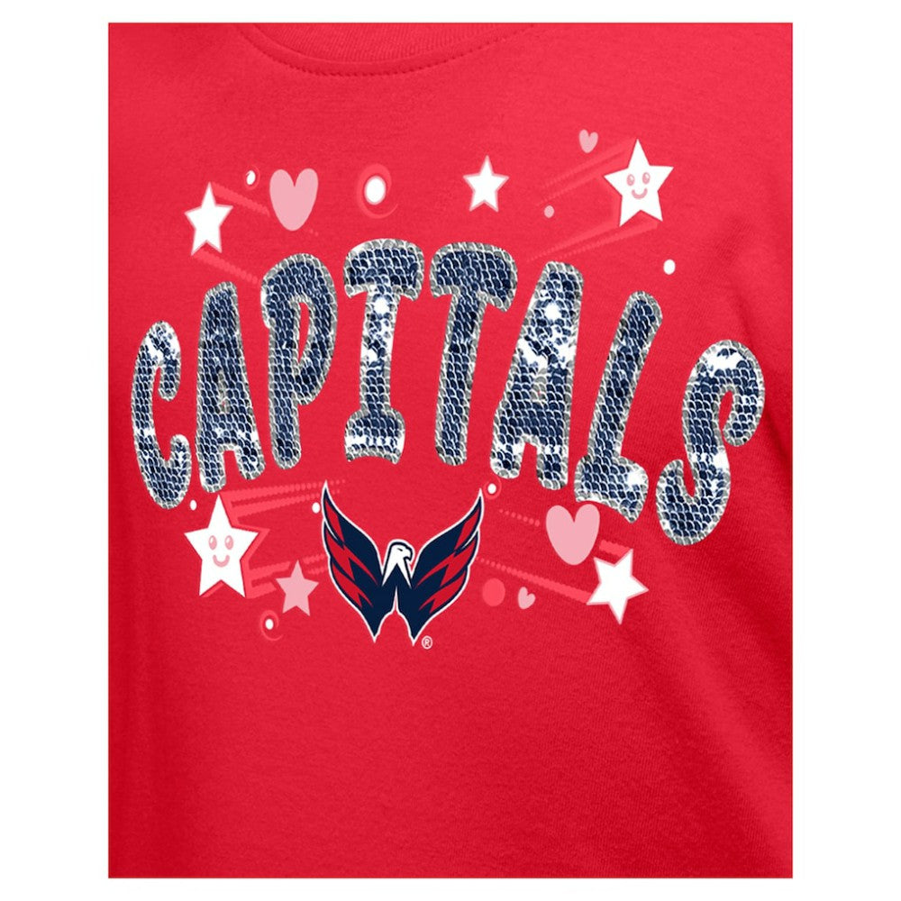 Washington Capitals New Era Girl's Youth Flip Sequin T-Shirt - Red | New Era Clearance