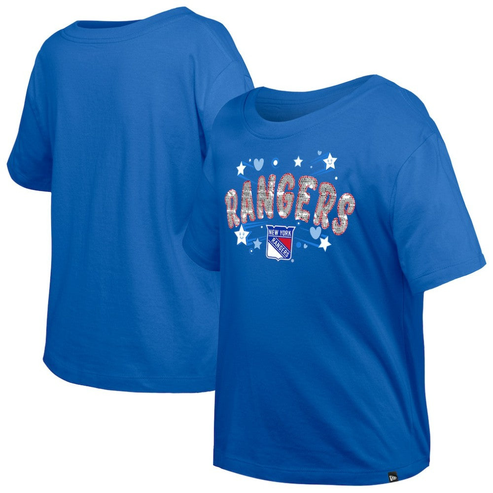 New York Rangers New Era Girl's Youth Flip Sequin T-Shirt - Blue | New Era discount
