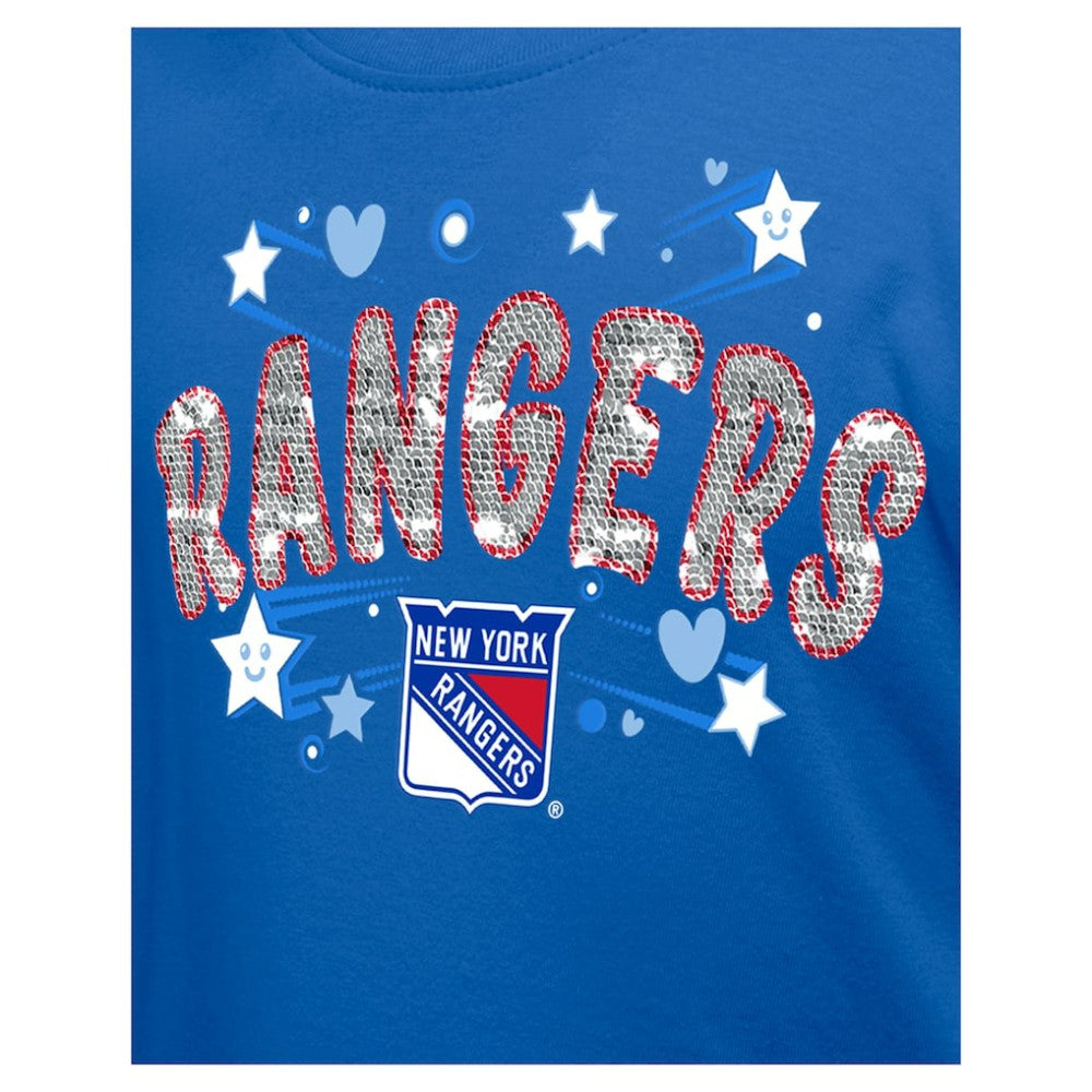 New York Rangers New Era Girl's Youth Flip Sequin T-Shirt - Blue | New Era discount