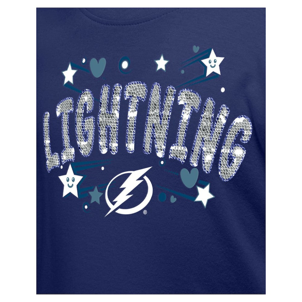 Tampa Bay Lightning New Era Girl's Youth Flip Sequin T-Shirt - Blue | New Era Lifestyle