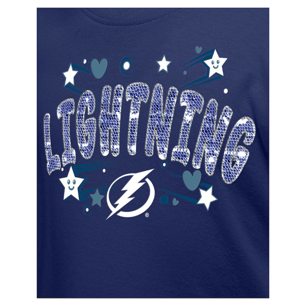 Tampa Bay Lightning New Era Girl's Youth Flip Sequin T-Shirt - Blue | New Era Lifestyle