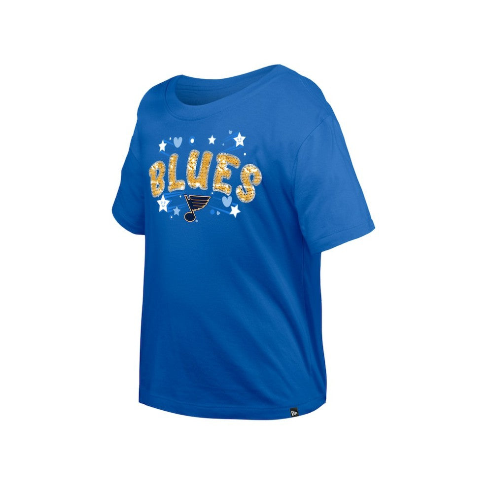 St. Louis Blues New Era Girl's Youth Flip Sequin T-Shirt - Blue | New Era Clearance