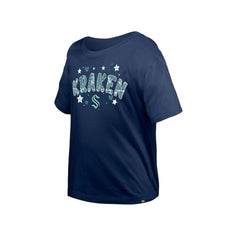 Seattle Kraken New Era Girl's Youth Flip Sequin T-Shirt - Deep Sea Blue | New Era Clearance