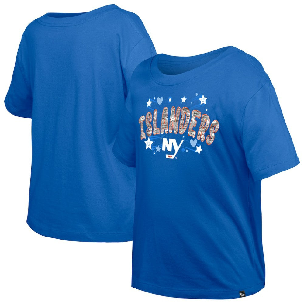 New York Islanders New Era Girl's Youth Flip Sequin T-Shirt - Blue | New Era Clearance