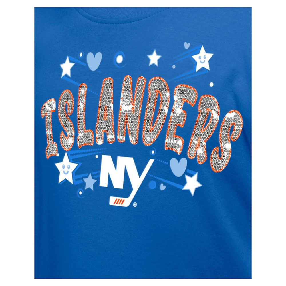 New York Islanders New Era Girl's Youth Flip Sequin T-Shirt - Blue | New Era Clearance