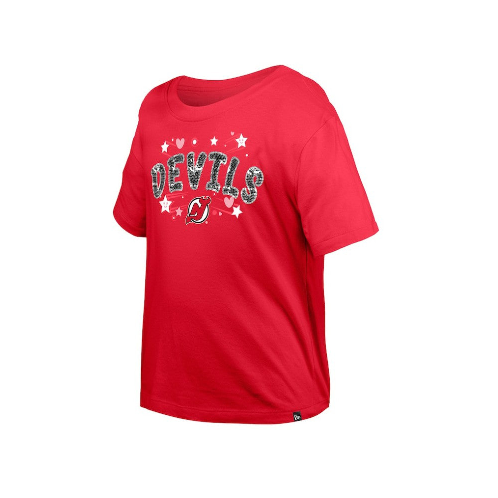 New Jersey Devils New Era Girl's Youth Flip Sequin T-Shirt - Red | New Era online