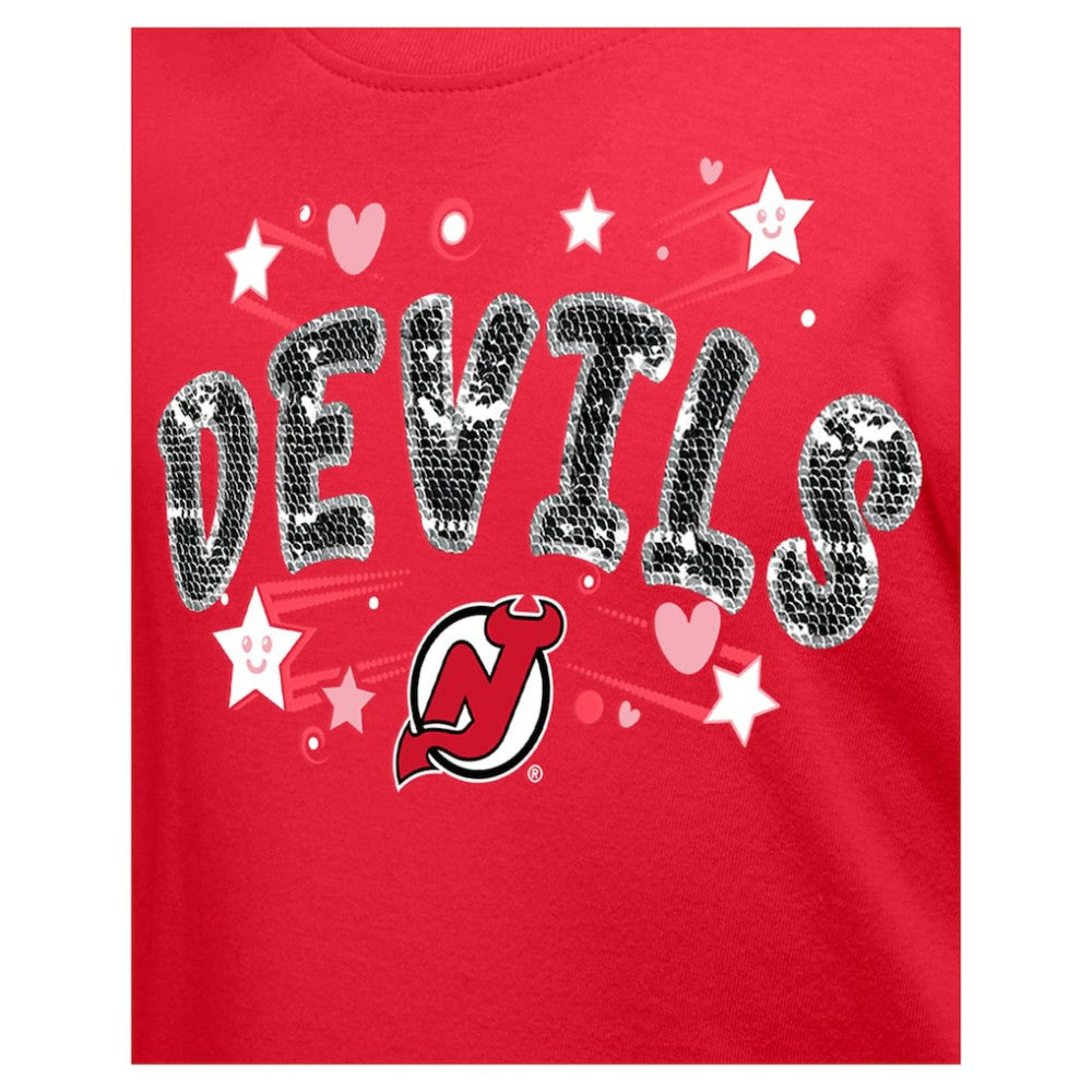 New Jersey Devils New Era Girl's Youth Flip Sequin T-Shirt - Red | New Era online