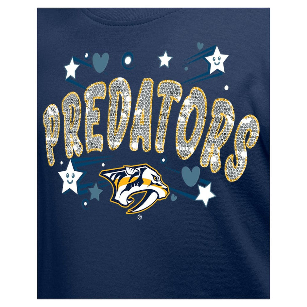 Nashville Predators New Era Girl's Youth Flip Sequin T-Shirt - Navy | New Era on sale