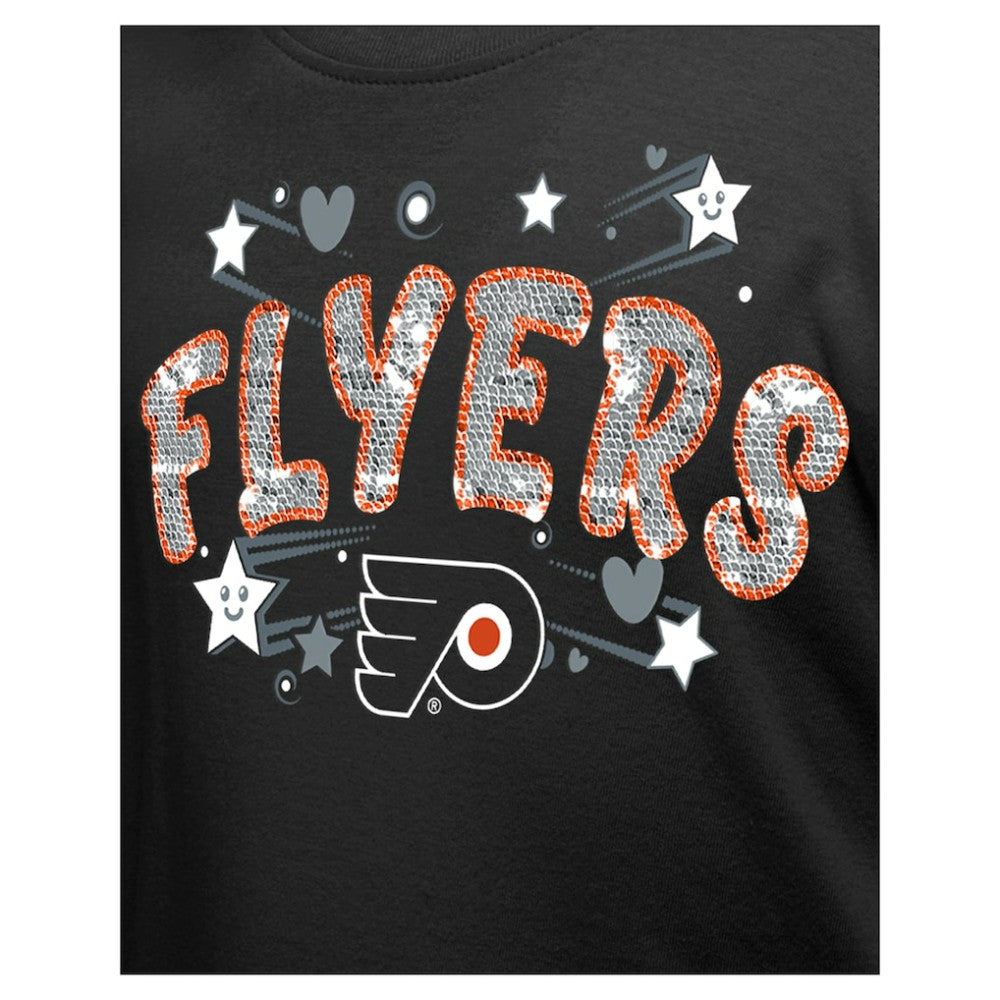 Philadelphia Flyers New Era Girl's Youth Flip Sequin T-Shirt - Black | New Era Clearance
