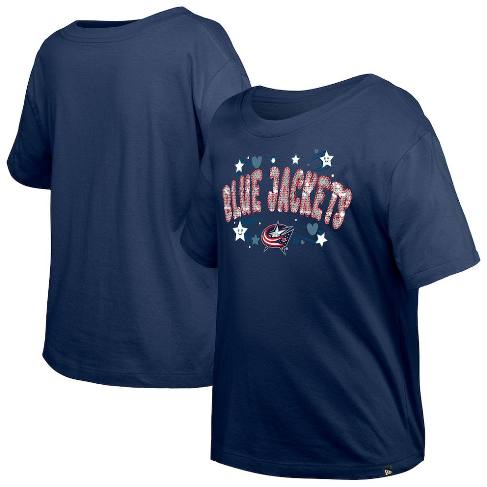 Columbus Blue Jackets New Era Girl's Youth Flip Sequin T-Shirt - Navy | New Era online