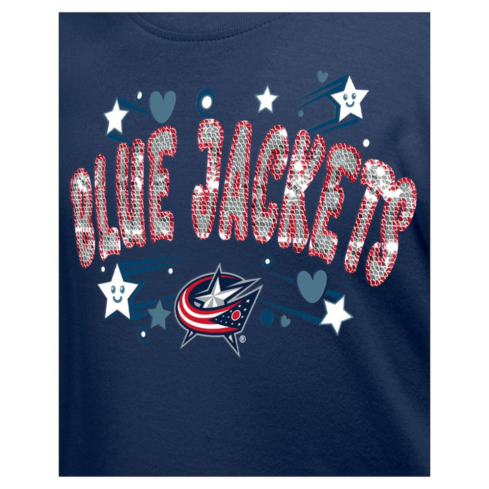 Columbus Blue Jackets New Era Girl's Youth Flip Sequin T-Shirt - Navy | New Era online