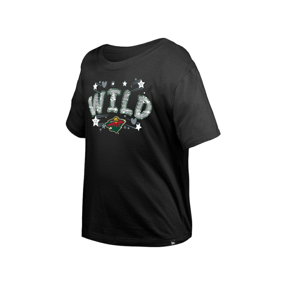 Minnesota Wild New Era Girl's Youth Flip Sequin T-Shirt - Black | New Era near me