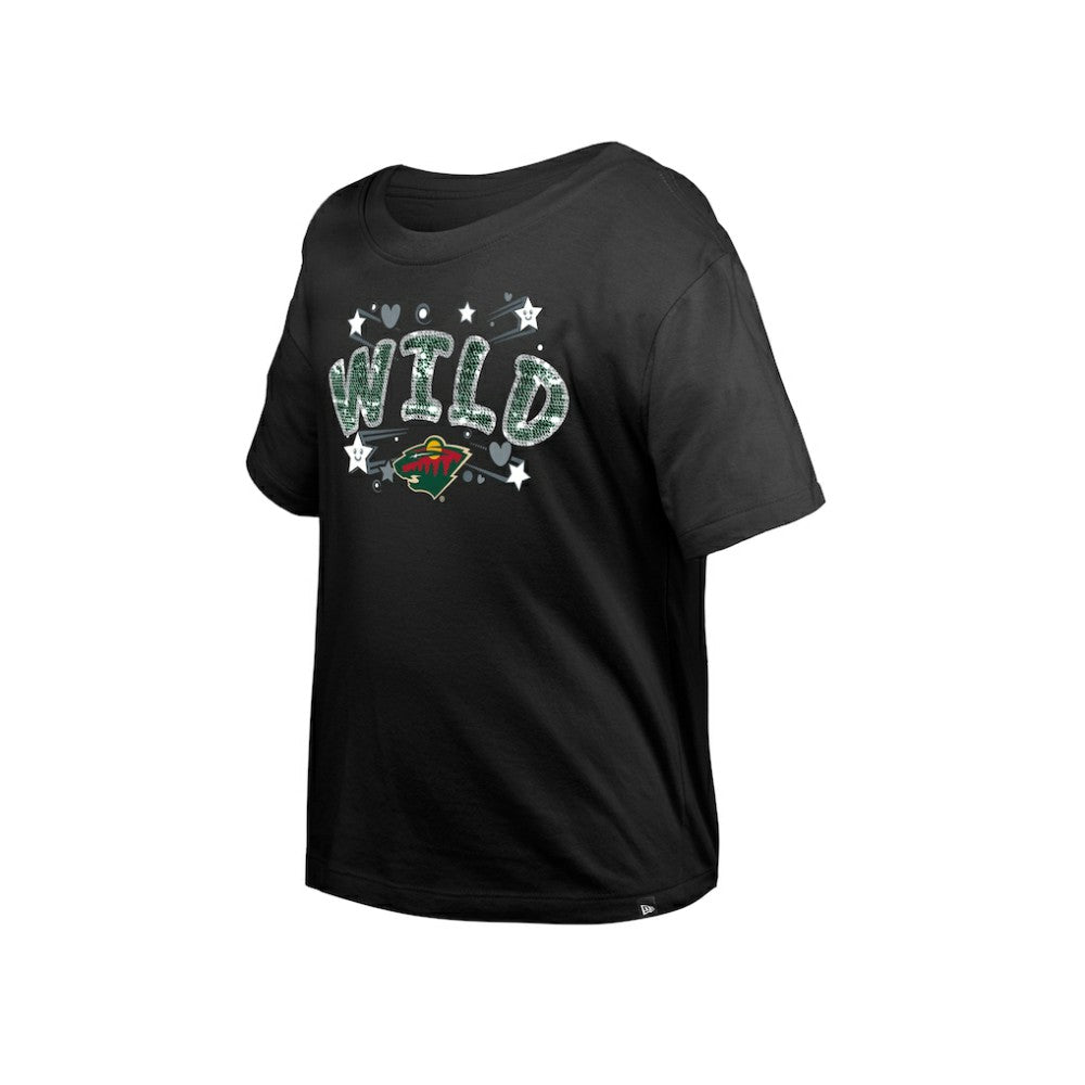 Minnesota Wild New Era Girl's Youth Flip Sequin T-Shirt - Black | New Era near me