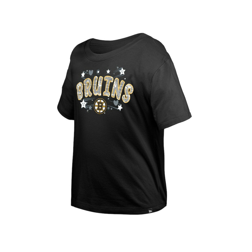 Boston Bruins New Era Girl's Youth Flip Sequin T-Shirt - Black | New Era Clearance