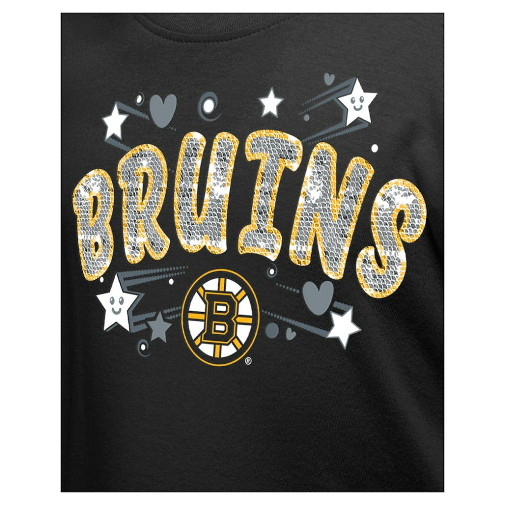 Boston Bruins New Era Girl's Youth Flip Sequin T-Shirt - Black | New Era Clearance