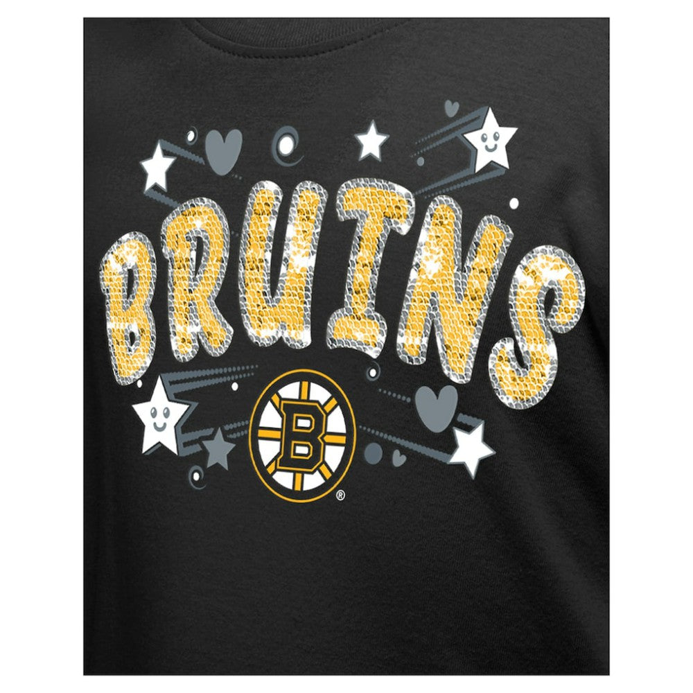 Boston Bruins New Era Girl's Youth Flip Sequin T-Shirt - Black | New Era Clearance