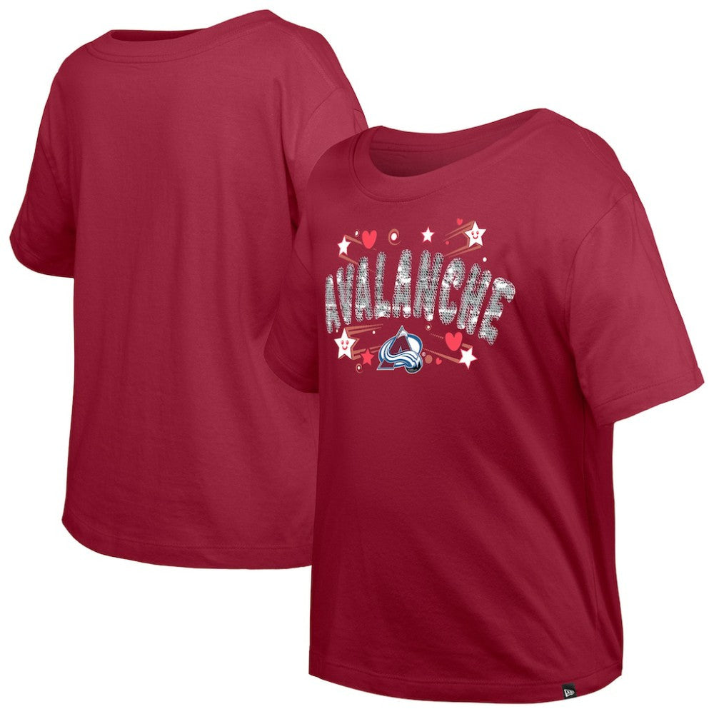 Colorado Avalanche New Era Girl's Youth Flip Sequin T-Shirt - Dark Red | New Era on sale