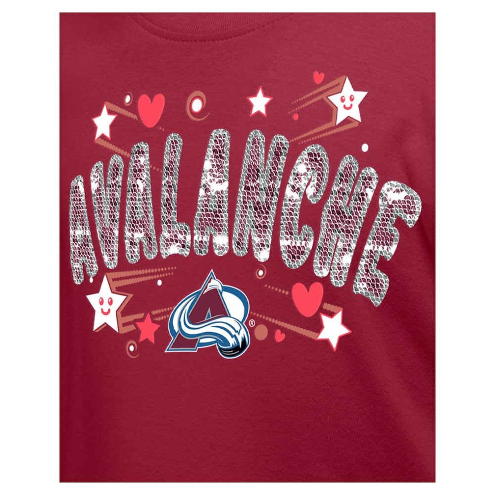 Colorado Avalanche New Era Girl's Youth Flip Sequin T-Shirt - Dark Red | New Era on sale