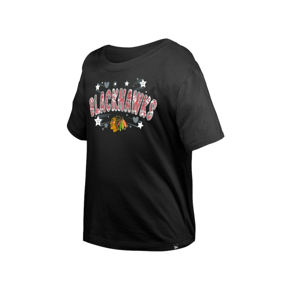 Chicago Blackhawks New Era Girl's Youth Flip Sequin T-Shirt - Black | New Era Clearance