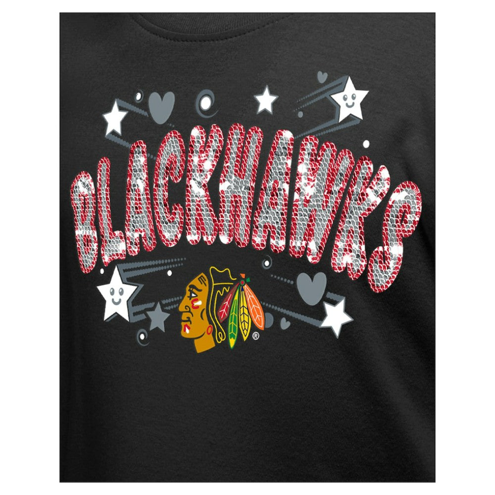 Chicago Blackhawks New Era Girl's Youth Flip Sequin T-Shirt - Black | New Era Clearance
