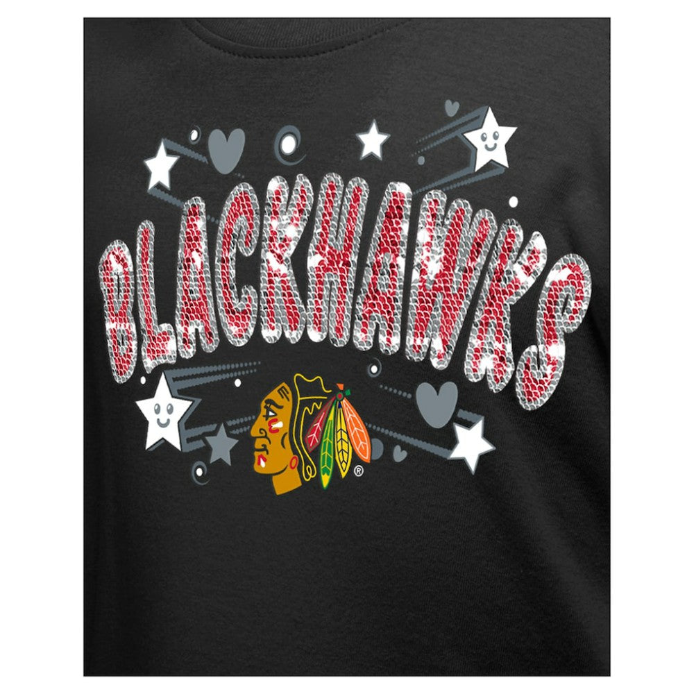 Chicago Blackhawks New Era Girl's Youth Flip Sequin T-Shirt - Black | New Era Clearance