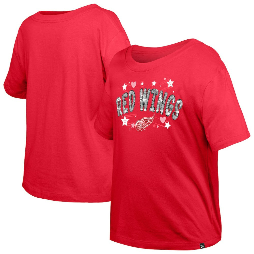 Detroit Red Wings New Era Girl's Youth Flip Sequin T-Shirt - Red | New Era near me