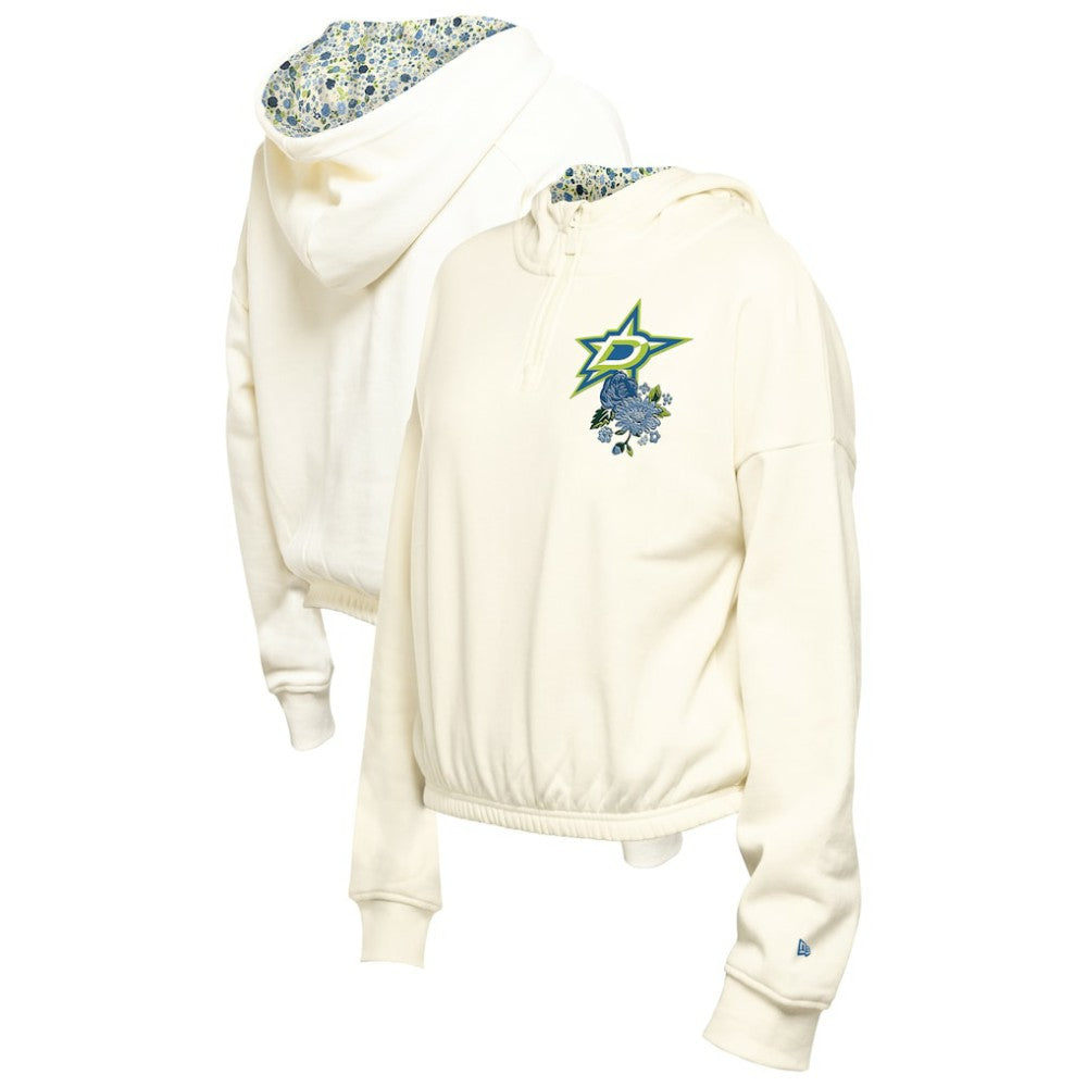 Dallas Stars New Era Women's Glam Game Quarter-Zip Cropped Floral Hoodie Pullover - Cream | New Era Lifestyle