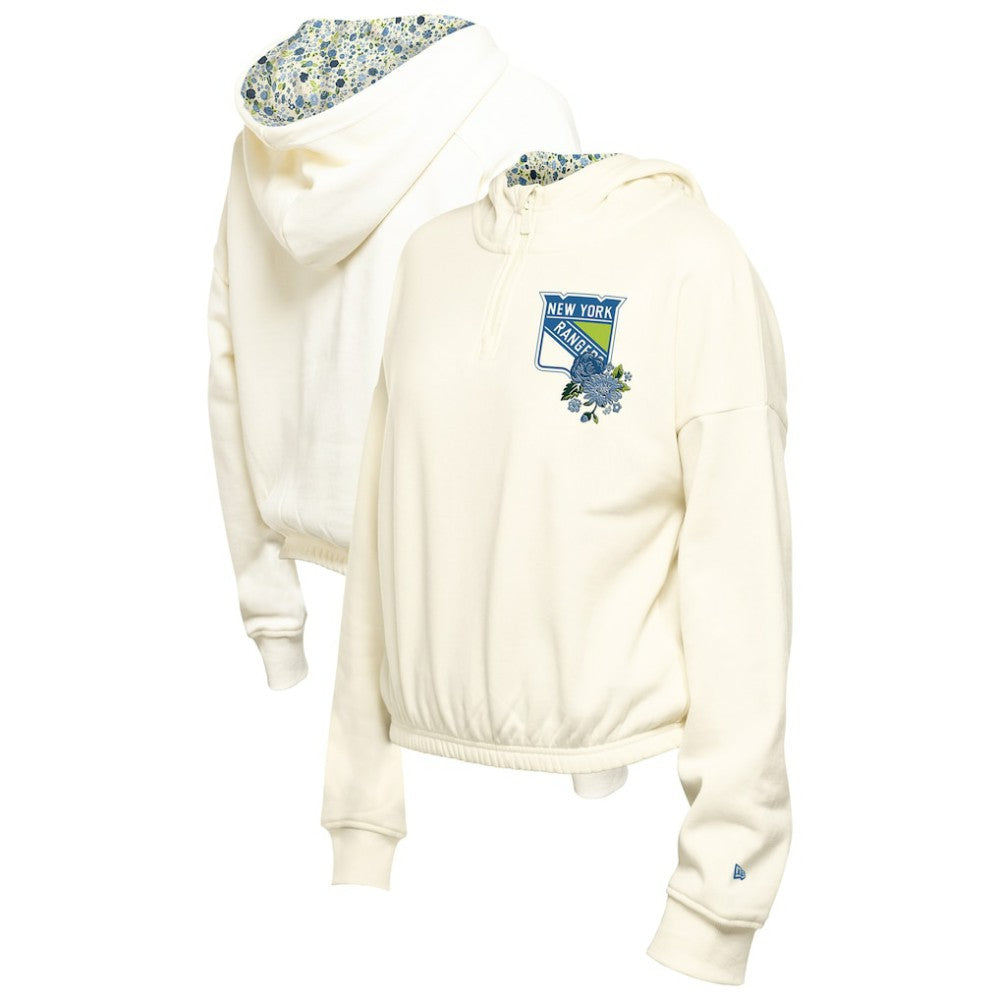New York Rangers New Era Women's Glam Game Quarter-Zip Cropped Floral Hoodie Pullover - Cream | New Era near me
