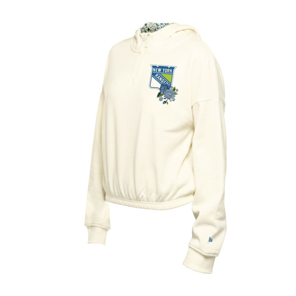 New York Rangers New Era Women's Glam Game Quarter-Zip Cropped Floral Hoodie Pullover - Cream | New Era near me