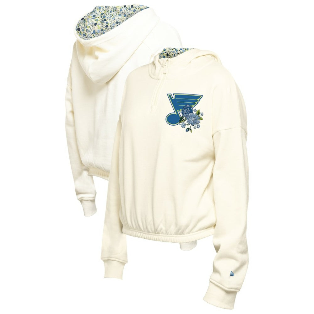 St. Louis Blues New Era Women's Glam Game Quarter-Zip Cropped Floral Hoodie Pullover - Cream | New Era online