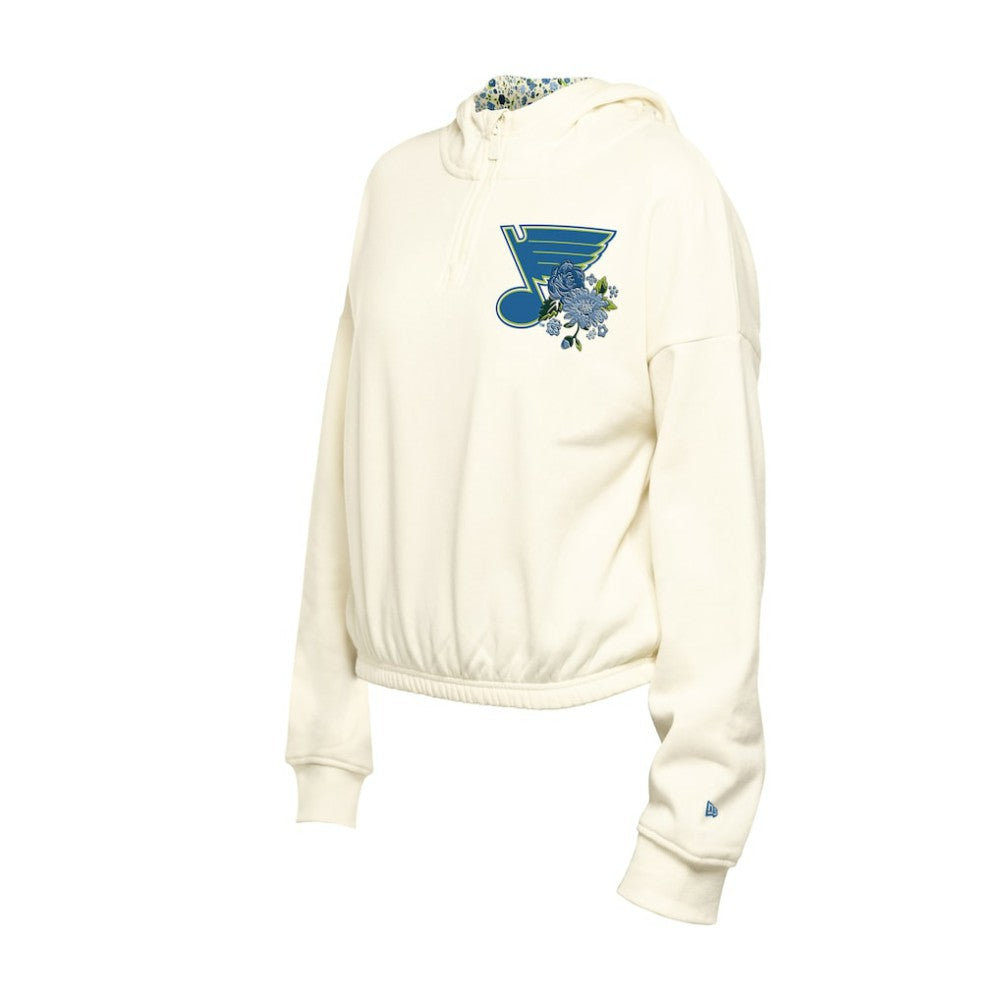 St. Louis Blues New Era Women's Glam Game Quarter-Zip Cropped Floral Hoodie Pullover - Cream | New Era online