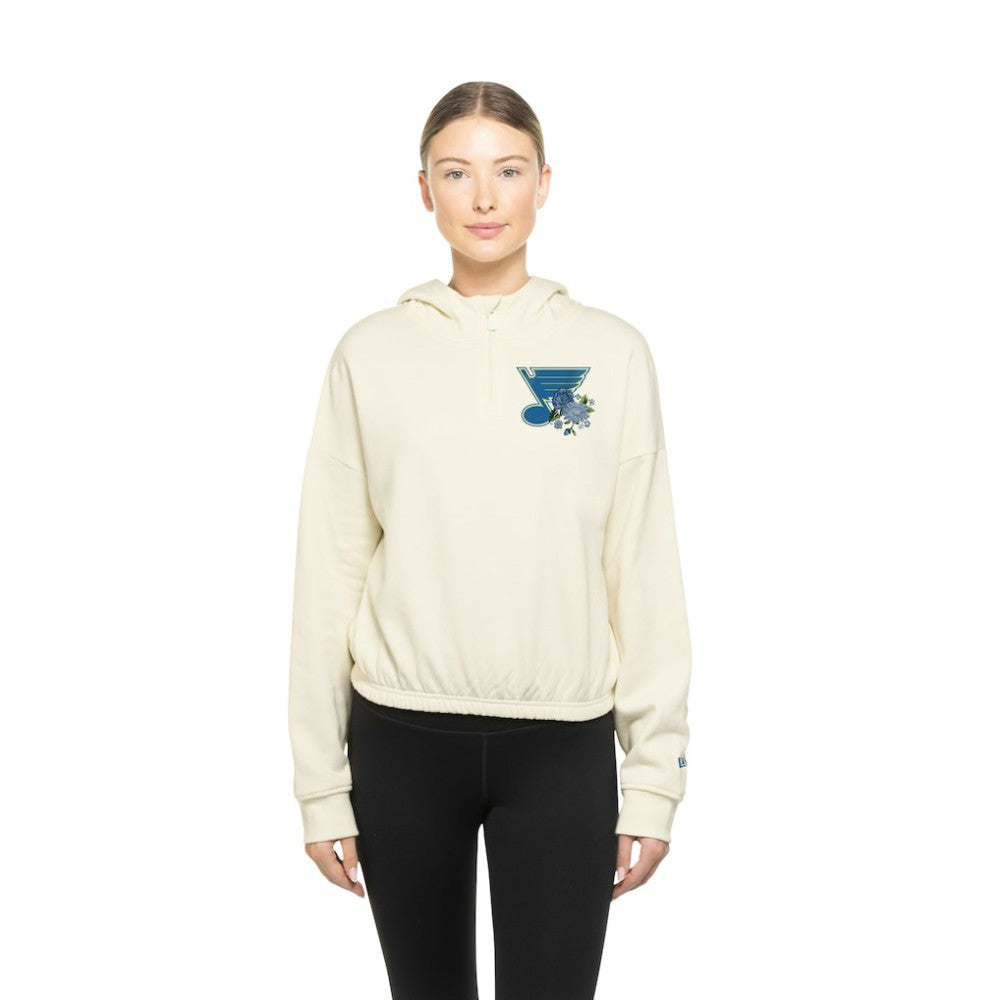 St. Louis Blues New Era Women's Glam Game Quarter-Zip Cropped Floral Hoodie Pullover - Cream | New Era online