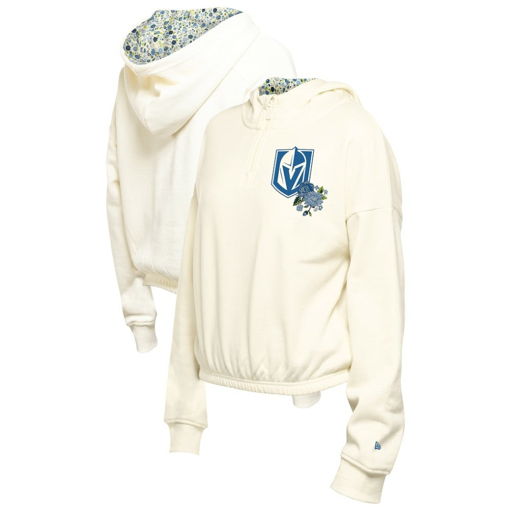 Vegas Golden Knights New Era Women's Glam Game Quarter-Zip Cropped Floral Hoodie Pullover - Cream | New Era online