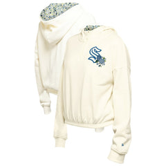 Seattle Kraken New Era Women's Glam Game Quarter-Zip Cropped Floral Hoodie Pullover - Cream | New Era on sale