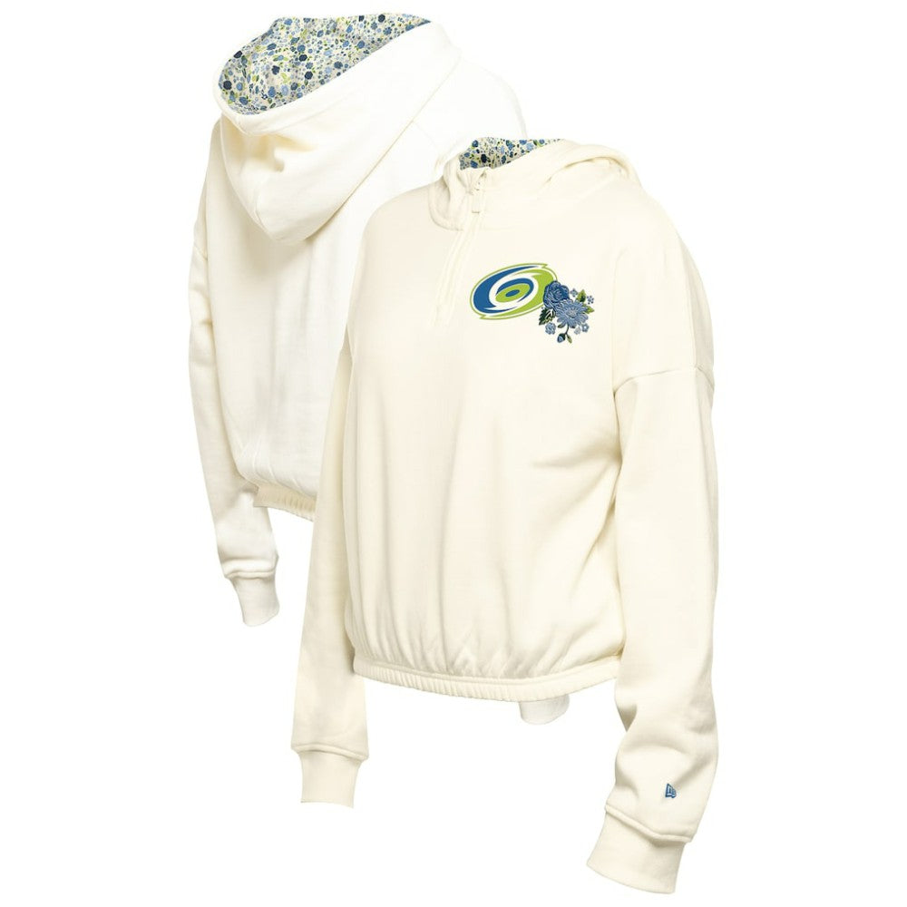 Carolina Hurricanes New Era Women's Glam Game Quarter-Zip Cropped Floral Hoodie Pullover - Cream | New Era near me