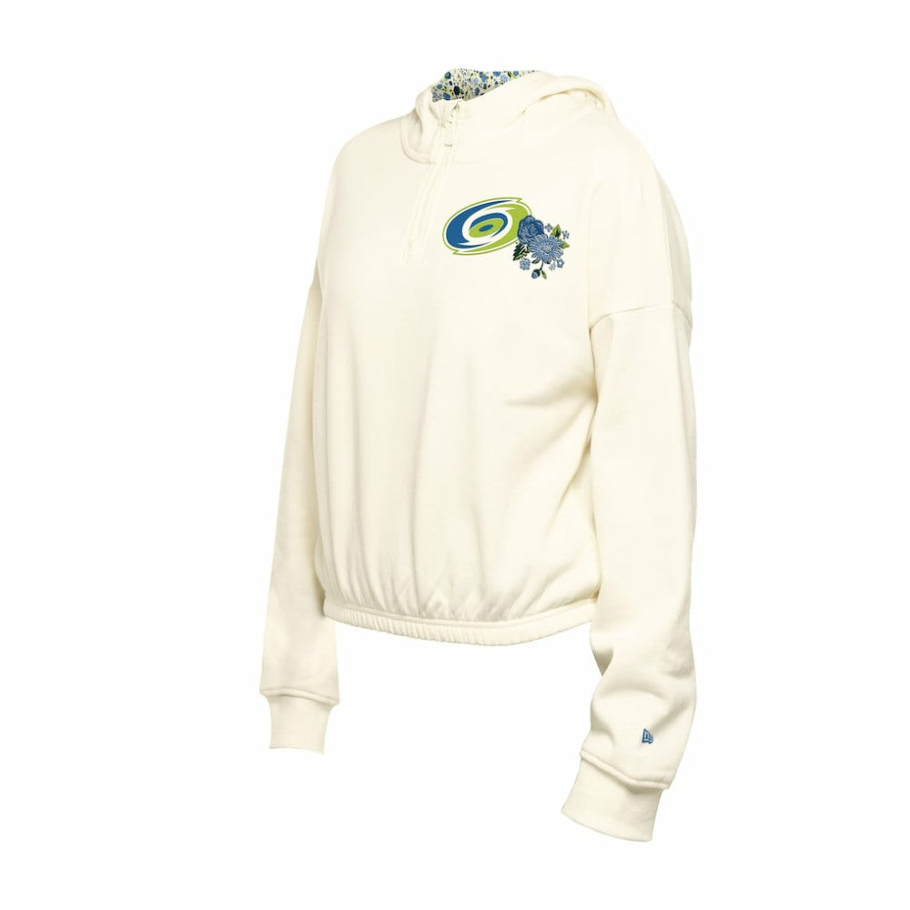 Carolina Hurricanes New Era Women's Glam Game Quarter-Zip Cropped Floral Hoodie Pullover - Cream | New Era near me