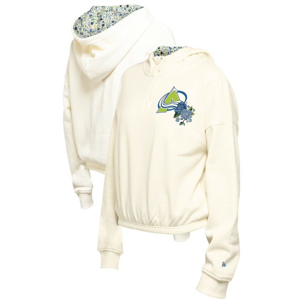 Colorado Avalanche New Era Women's Glam Game Quarter-Zip Cropped Floral Hoodie Pullover - Cream | New Era near me