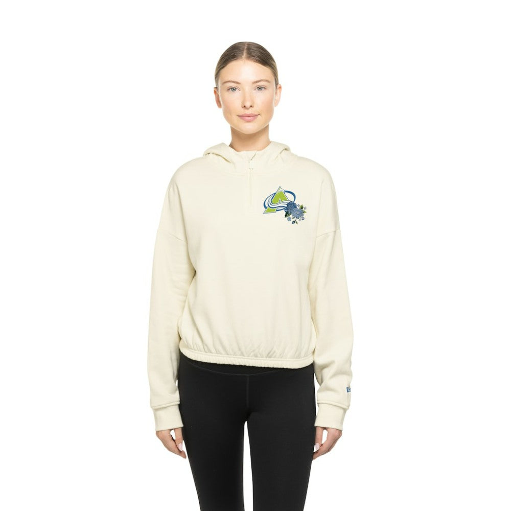 Colorado Avalanche New Era Women's Glam Game Quarter-Zip Cropped Floral Hoodie Pullover - Cream | New Era near me