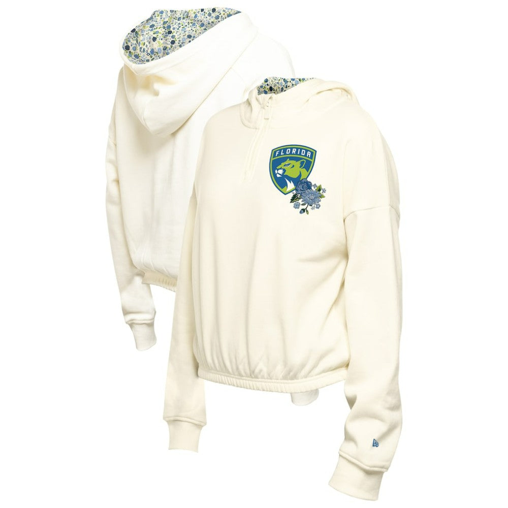 Florida Panthers New Era Women's Glam Game Quarter-Zip Cropped Floral Hoodie Pullover - Cream | New Era Clearance