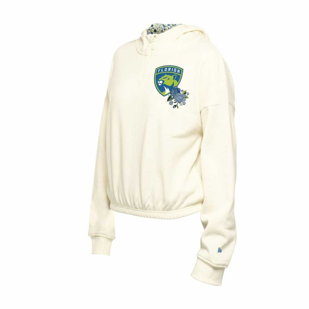 Florida Panthers New Era Women's Glam Game Quarter-Zip Cropped Floral Hoodie Pullover - Cream | New Era Clearance