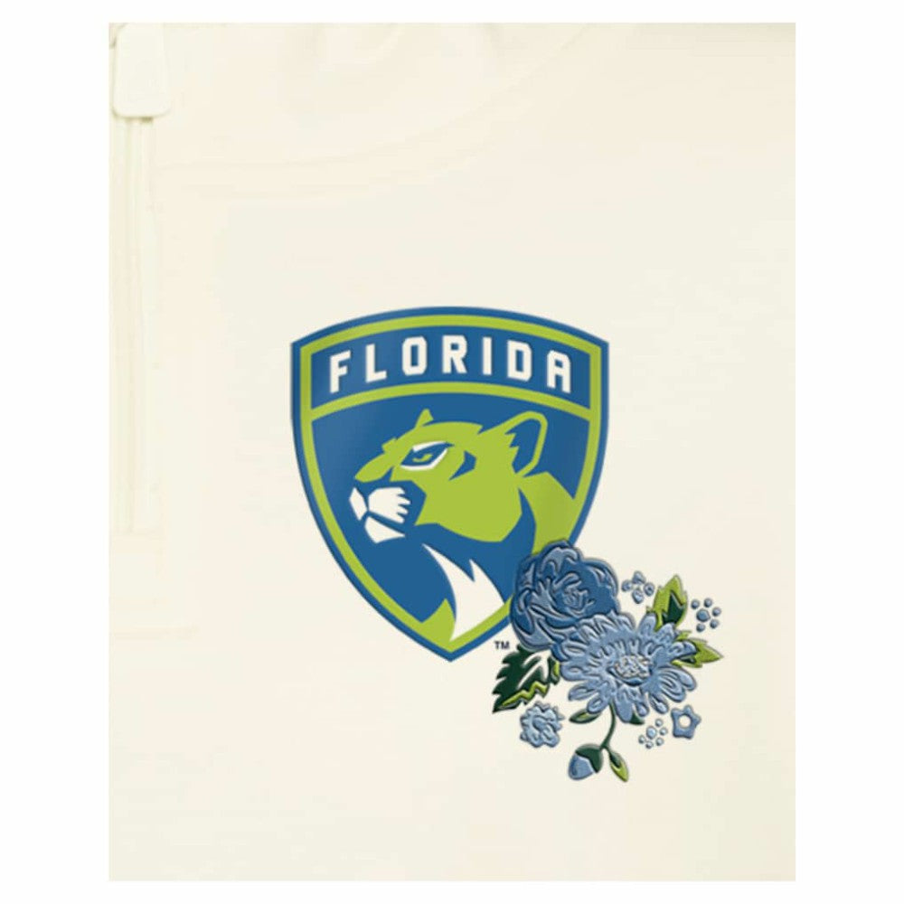 Florida Panthers New Era Women's Glam Game Quarter-Zip Cropped Floral Hoodie Pullover - Cream | New Era Clearance